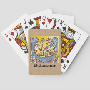 Mediaeval Blue and Red Ivy Illuminated Letter V Playing Cards