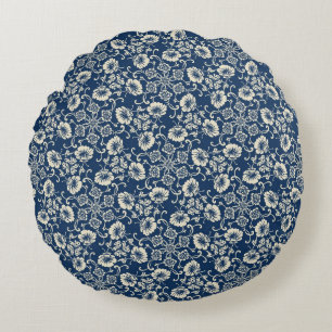 Mediaeval Blue Floral Design Round Cushion