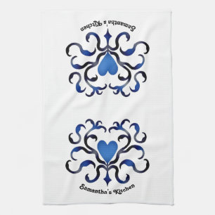 Mediaeval blue heart tea towel
