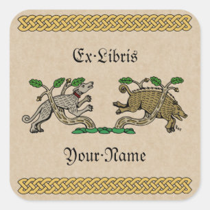 Mediaeval Boar Hunt Bookplate Square Sticker