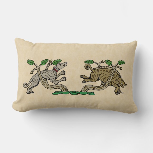 Mediaeval Boar Hunt Lumbar Cushion (Front)