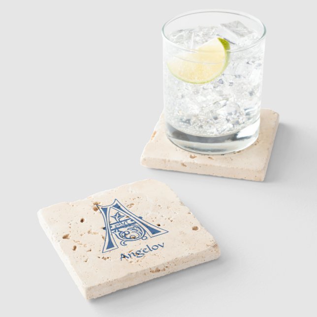 Mediaeval Botanical Decorative Capital A Stone Coaster (Side)