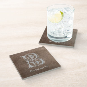 Mediaeval Botanical Decorative Capital B Glass Coaster