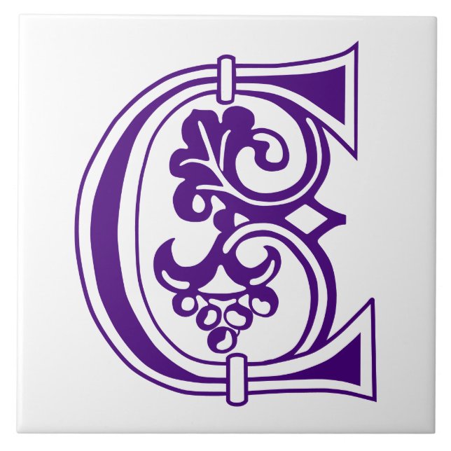 Mediaeval Botanical Decorative Capital C Ceramic Tile (Front)