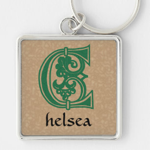 Mediaeval Botanical Decorative Capital C Key Ring