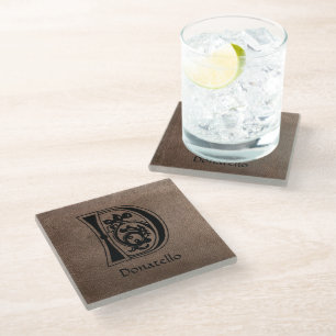Mediaeval Botanical Decorative Capital D Glass Coaster