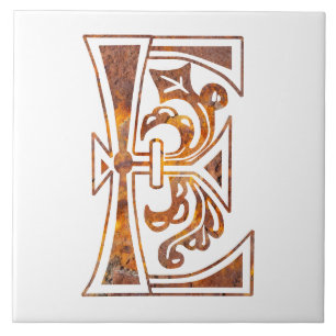 Mediaeval Botanical Decorative Capital E Ceramic Tile