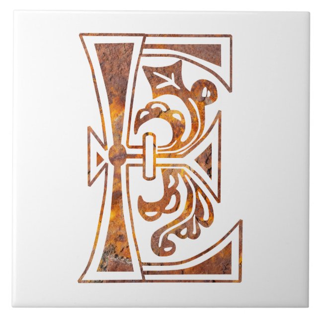 Mediaeval Botanical Decorative Capital E Ceramic Tile (Front)