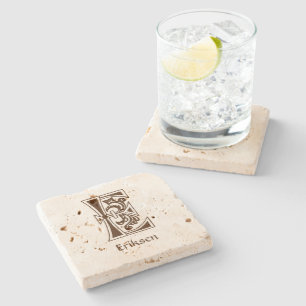 Mediaeval Botanical Decorative Capital E Stone Coaster