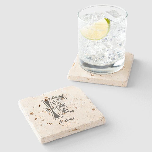 Mediaeval Botanical Decorative Capital F Stone Coaster (Side)