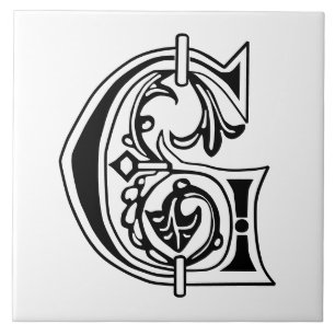Mediaeval Botanical Decorative Capital G Ceramic Tile