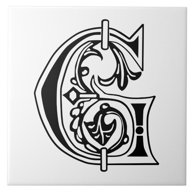 Mediaeval Botanical Decorative Capital G Ceramic Tile (Front)