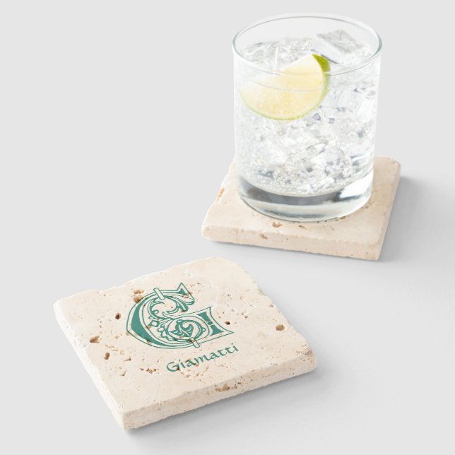Mediaeval Botanical Decorative Capital G Stone Coaster (Side)