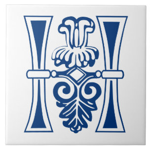 Mediaeval Botanical Decorative Capital H Ceramic Tile