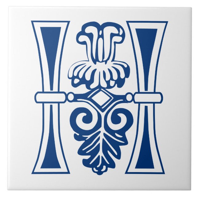 Mediaeval Botanical Decorative Capital H Ceramic Tile (Front)