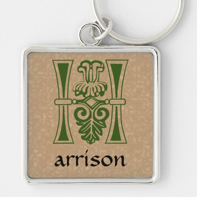 Mediaeval Botanical Decorative Capital H Key Ring (Front)