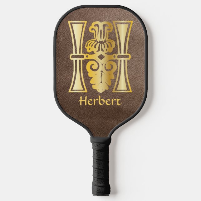 Mediaeval Botanical Decorative Capital H Pickleball Paddle (Front)