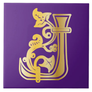 Mediaeval Botanical Decorative Capital J Ceramic Tile