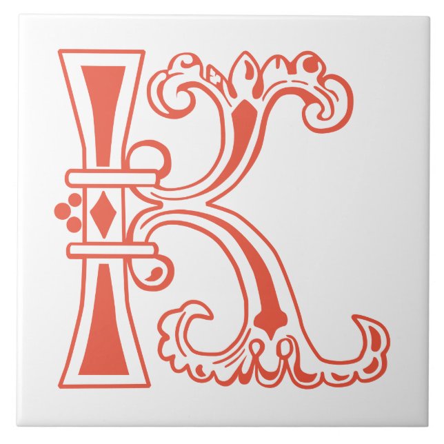 Mediaeval Botanical Decorative Capital K Ceramic Tile (Front)