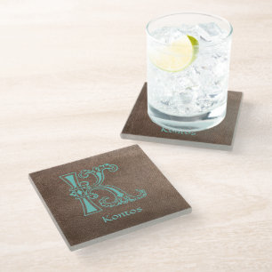 Mediaeval Botanical Decorative Capital K Glass Coaster
