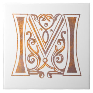 Mediaeval Botanical Decorative Capital M Ceramic Tile