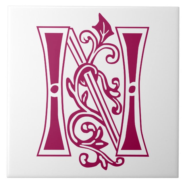Mediaeval Botanical Decorative Capital N Ceramic Tile (Front)