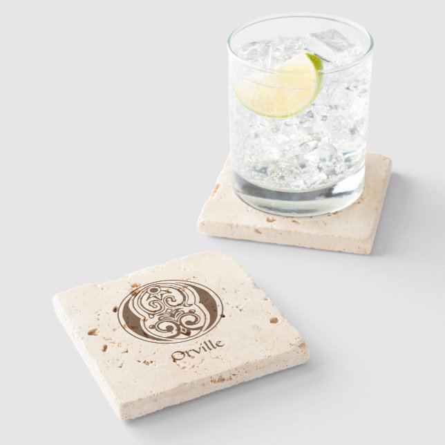 Mediaeval Botanical Decorative Capital O Stone Coaster (Side)