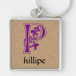 Mediaeval Botanical Decorative Capital P Key Ring