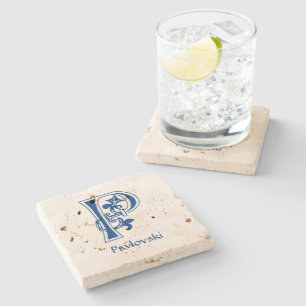 Mediaeval Botanical Decorative Capital P Stone Coaster