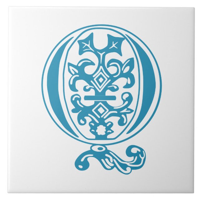 Mediaeval Botanical Decorative Capital Q Ceramic Tile (Front)