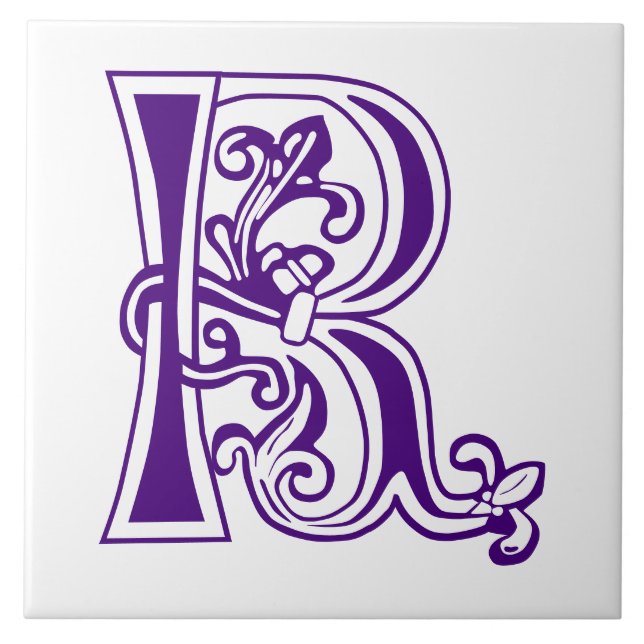 Mediaeval Botanical Decorative Capital R Ceramic Tile (Front)