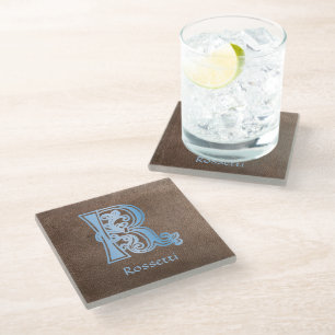 Mediaeval Botanical Decorative Capital R Glass Coaster