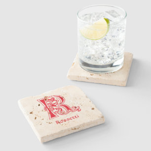 Mediaeval Botanical Decorative Capital R Stone Coaster