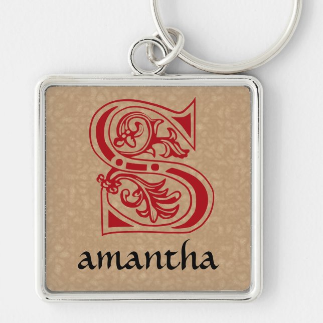 Mediaeval Botanical Decorative Capital S Key Ring (Front)