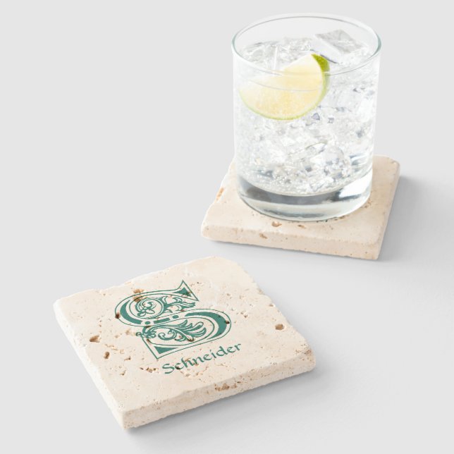 Mediaeval Botanical Decorative Capital S Stone Coaster (Side)