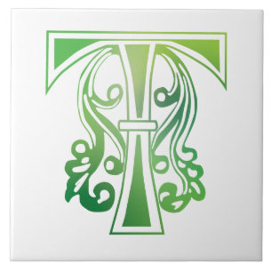 Mediaeval Botanical Decorative Capital T Ceramic Tile