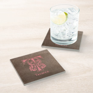 Mediaeval Botanical Decorative Capital T Glass Coaster