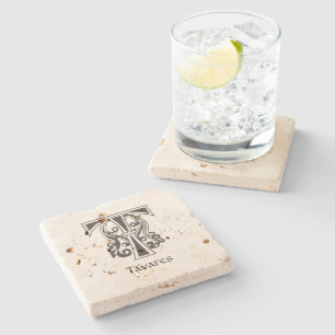 Mediaeval Botanical Decorative Capital T Stone Coaster