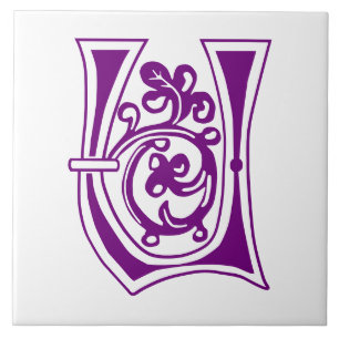 Mediaeval Botanical Decorative Capital U Ceramic Tile