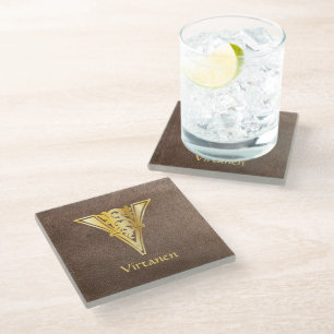 Mediaeval Botanical Decorative Capital V Glass Coaster