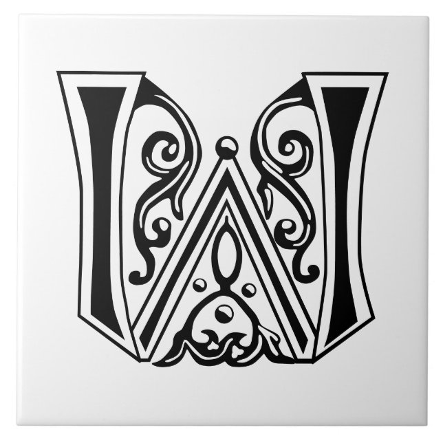 Mediaeval Botanical Decorative Capital W Ceramic Tile (Front)