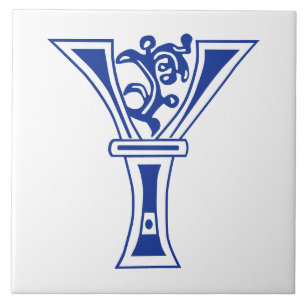 Mediaeval Botanical Decorative Capital Y Ceramic Tile