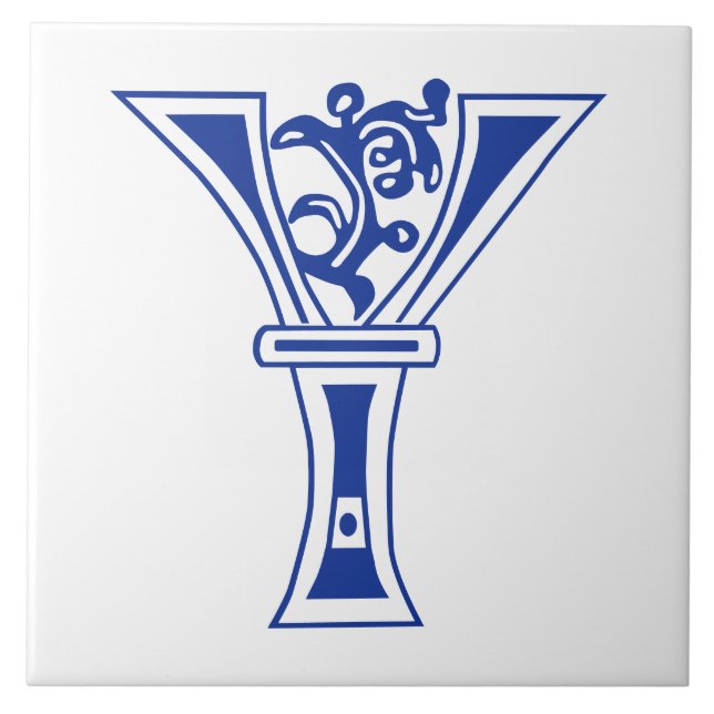 Mediaeval Botanical Decorative Capital Y Ceramic Tile (Front)