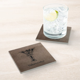 Mediaeval Botanical Decorative Capital Y Glass Coaster