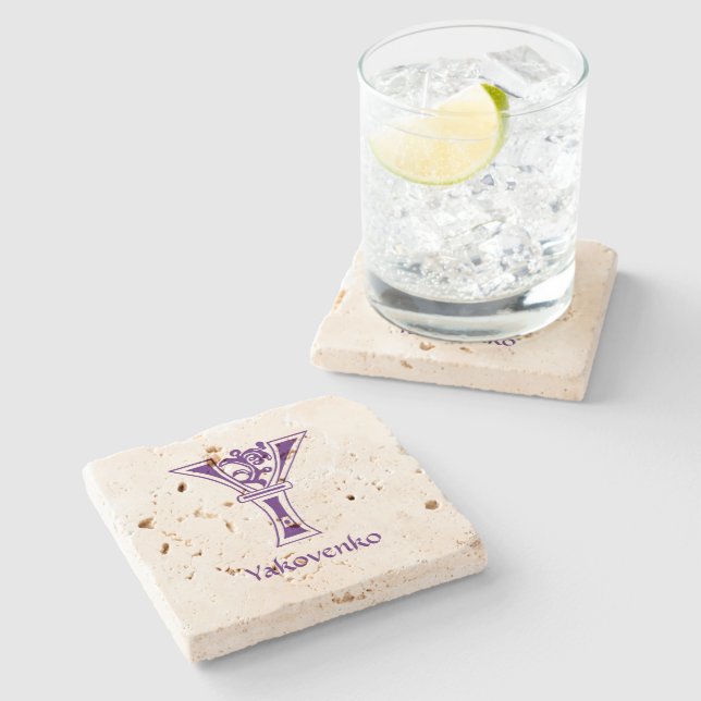 Mediaeval Botanical Decorative Capital Y Stone Coaster (Side)