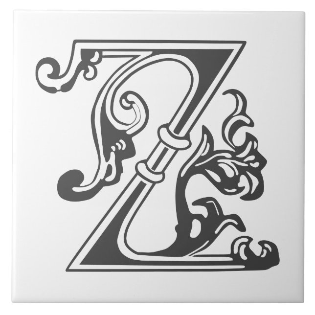 Mediaeval Botanical Decorative Capital Z Ceramic Tile (Front)