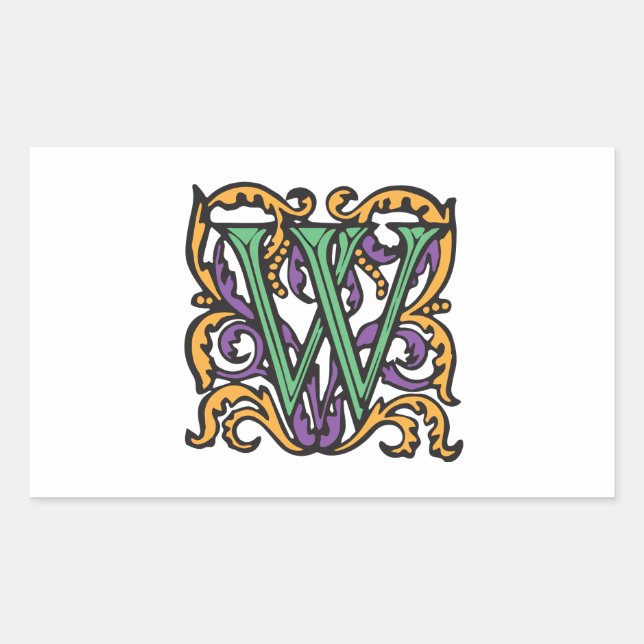 Mediaeval Calligraphy Elegant Letter W Rectangular Sticker (Front)