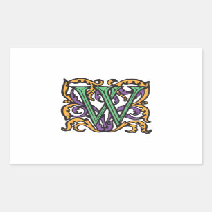 Mediaeval Calligraphy Elegant Letter W Rectangular Sticker