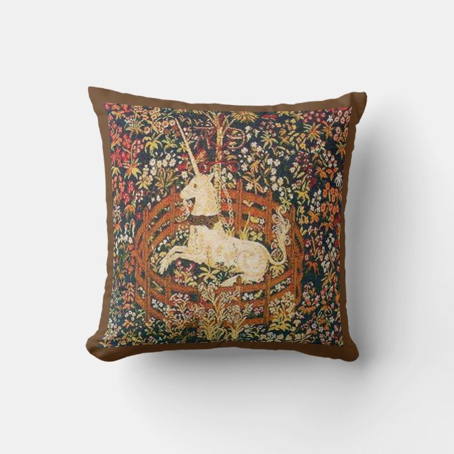 Mediaeval captive unicorn tapestry cushion (Front)