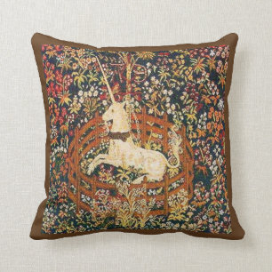 Mediaeval captive unicorn tapestry cushion
